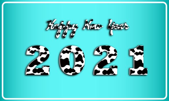 Text 3D 2021 Happy New Year template with cow color pattern  illustration