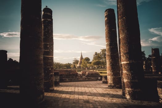 Wat Mahathat is a temple in Sukhothai town since ancient times. And is the temple of Sukhothai Kingdom Wat Mahathat is located in the Sukhothai Historical Park. :SUKHOTHAI,THAILAND-JULY,01,2018