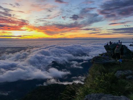 Morning fog on the top of the hill Khao Luang Sukhothai Ramkhamhaeng National Park.