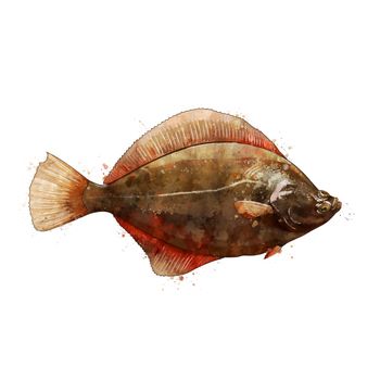 Flounder, isolated raster illustration in watercolor style on a white background.