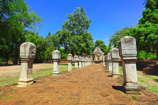 Beautiful scene of Sadok Kok Thom Historical Park, this is an 11th-century Khmer temple in present-day is in Sa Kaeo province, Thailand.