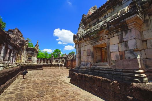 Beautiful scene of Sadok Kok Thom Historical Park, this is an 11th-century Khmer temple in present-day is in Sa Kaeo province, Thailand.