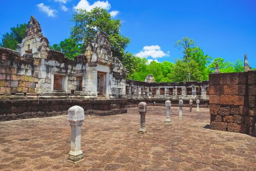 Beautiful scene of Sadok Kok Thom Historical Park, this is an 11th-century Khmer temple in present-day is in Sa Kaeo province, Thailand.