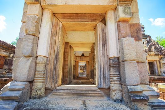 Beautiful scene of Sadok Kok Thom Historical Park, this is an 11th-century Khmer temple in present-day is in Sa Kaeo province, Thailand.