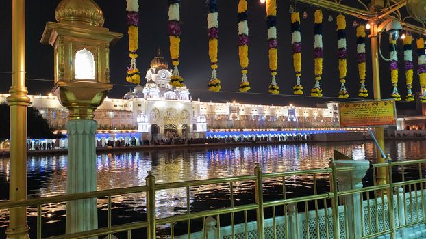 The Golden Temple or Harmandir Sahib or Darbar Sahib Gurdwara, the religious preeminent holy spiritual pilgrimage site of Sikhism. Amritsar, Punjab, India. South Asia Pacific October 2020.