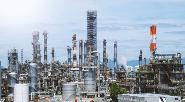 Blurry image of petroleum factory oil tank in Osaka district Kansai area of Japan for energy and chemical production.