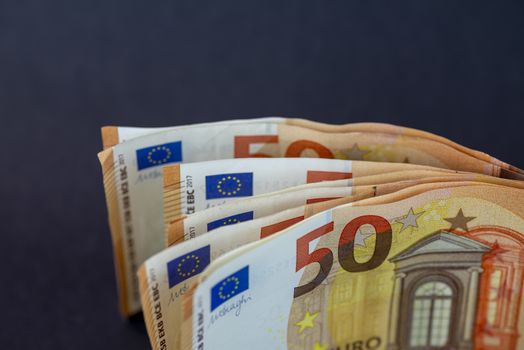 detail of fanned 50 euro banknotes