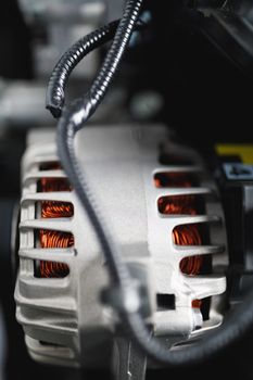 new car alternator, close-up view