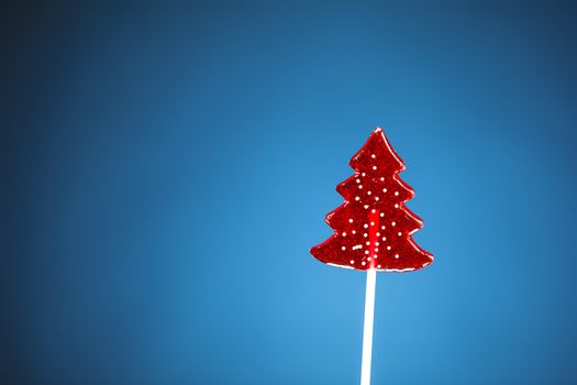 Christmas tree sweet candy, blue background