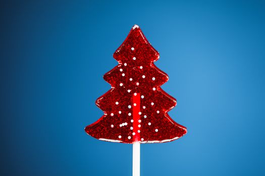 Christmas tree sweet candy, blue background