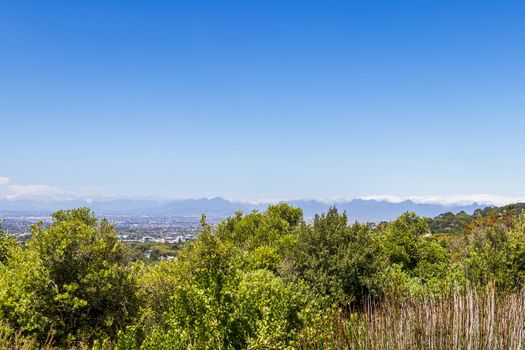 Panoramic view of Cape Town from the Kirstenbosch National Botanical Garden in South Africa.