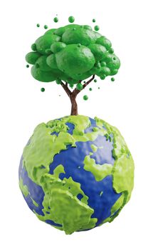 Earth with tree isolated on white background 3D render