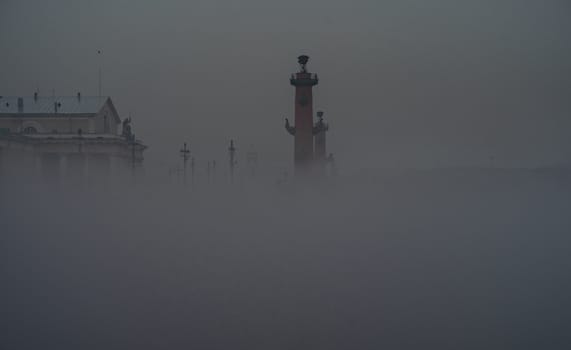 Fog over the Neva river in St. Petersburg.