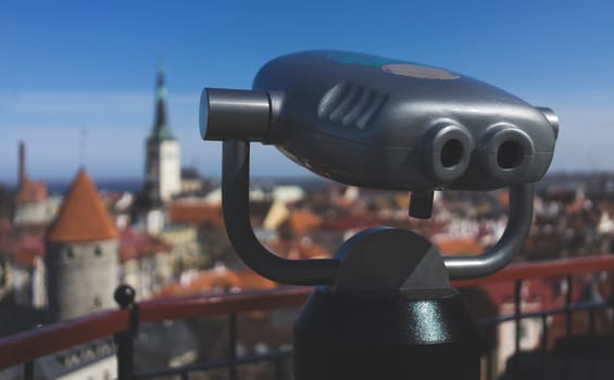 tourist binoscope on the observation deck in Tallinn