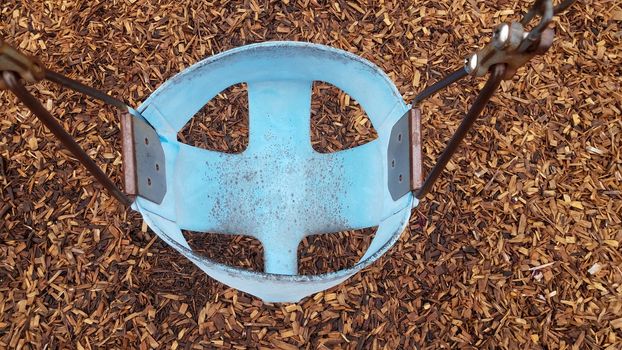 blue baby or toddler swing seat with mildew or mold