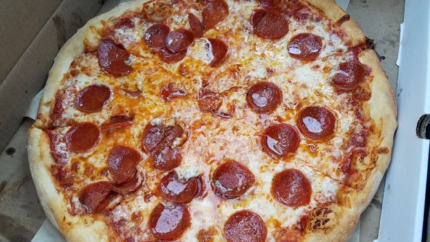 hot pepperoni meat and greasy cheese pizza slices