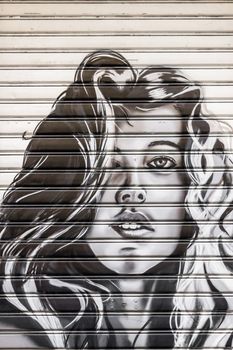 Beautiful woman's face painted in black and white