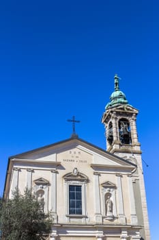 Architectural detail of the side facade of an Italian church.