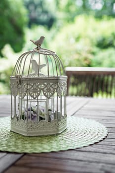 An old aviary garden, used as a flower pot.