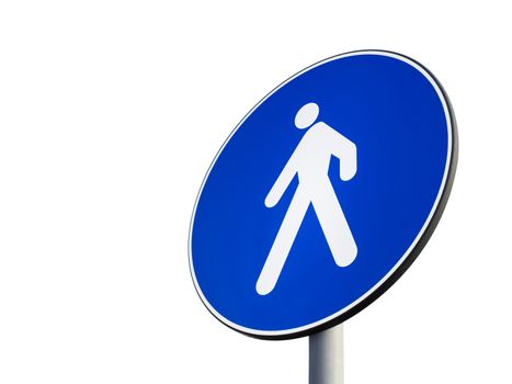 Signal of obligatory pedestrian path isolated on white background. Space for your text.