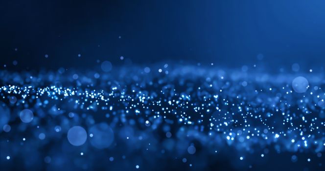 Blue glitter abstract background with shiny particles. Technology and business design with bokeh effect.