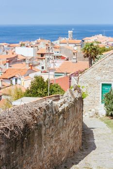 Quaint streets on a hot summer's day in the iconic town of Piran in Slovenia