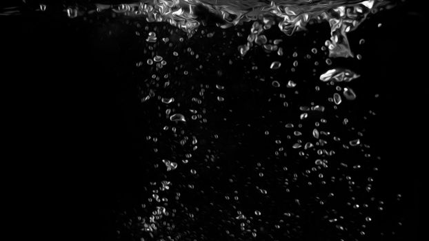 Water bubbles floating on black background with oil paint effect which represent refreshing of refreshment from soda or carbonated drink and power of liquid that splashing by air pump.