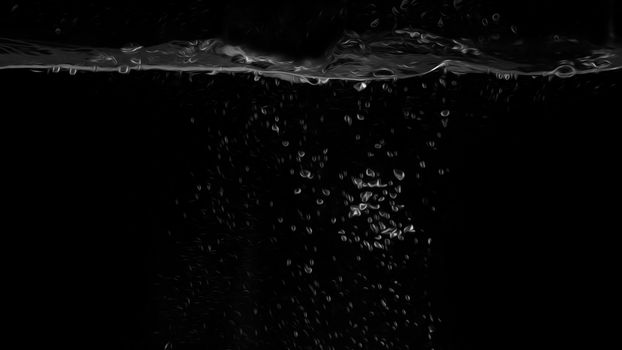 Water bubbles floating on black background with oil paint effect which represent refreshing of refreshment from soda or carbonated drink and power of liquid that splashing by air pump.