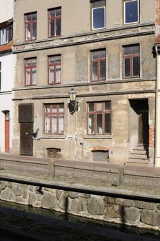 Run-down building in Wismar, Germany.