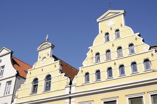 Row of houses in Wismar, Mecklenburg-Western Pomerania, Germany.