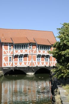 Half-timbered house called Gewoelbe, Wismar, Germany.