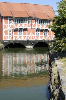 Half-timbered house called Gewoelbe, Wismar, Germany.