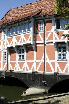 Half-timbered house called Gewoelbe, Wismar, Germany.