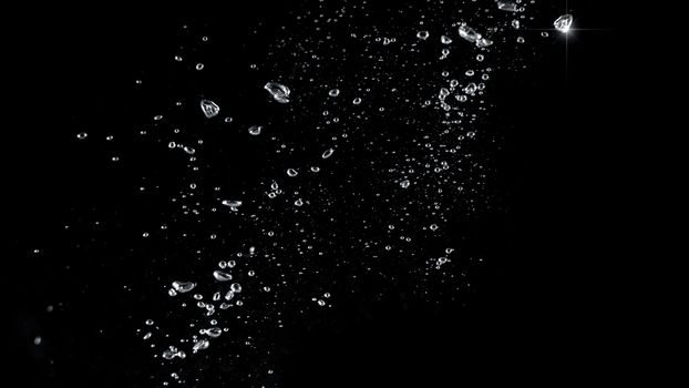 Blurred images of close-up soda water bubbles fizzing up or splashing or sparkling like a exploding of a bomb on black background for represent refreshing from carbonated drinks menu.