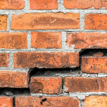 Destroyed brick wall background or texture