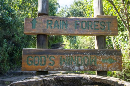 Graskop, South Africa, April 2014: Signpost to rain forest and God's Window