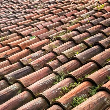 Old clay tile roof detail in horizontal format