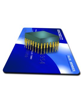 Microchip on bank card. 3D rendering