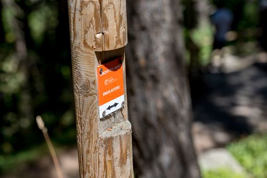 Escaldes Engodany, Andorra : 20 August 2020 : Signal in the Engolasters lake parking in Escaldes Engordany, Andorra in summer 2020