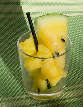 Yellow watermelon in a glass with slices and wedges for Watermelon diet