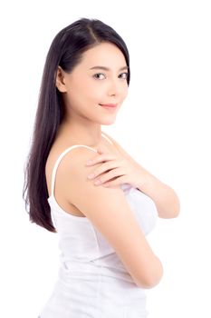 Beautiful girl with makeup, woman and skin care cosmetics concept / attractive beauty asian girl on face isolated on white background.