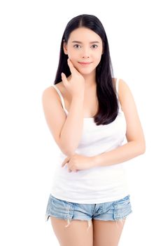 Beautiful girl with makeup, woman and skin care cosmetics concept / attractive beauty asian girl on face isolated on white background.