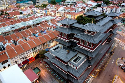 The Buddha Tooth Relic Temple and Museum location in Chinatown district of Singapore.