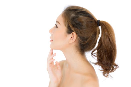 Beautiful girl with makeup, woman and skin care cosmetics concept / attractive beauty asian girl on face isolated on white background.