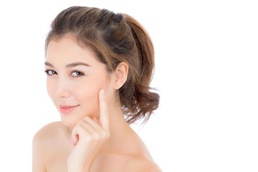 Beautiful girl with makeup, woman and skin care cosmetics concept / attractive beauty asian girl on face isolated on white background.