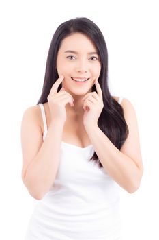 Beautiful girl with makeup, woman and skin care cosmetic concept / attractive beauty asian girl on face isolated on white background.