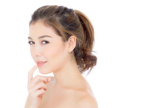 Beautiful girl with makeup, woman and skin care cosmetic concept / attractive beauty asian girl on face isolated on white background.
