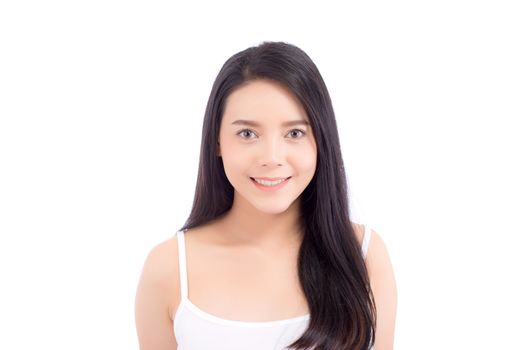 Beautiful girl with makeup, woman and skin care cosmetic concept / attractive beauty asian girl on face isolated on white background.