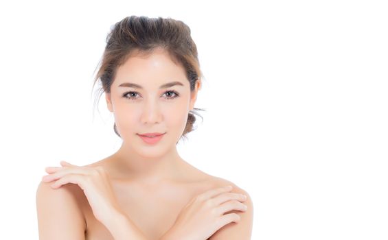 Beautiful girl with makeup, woman and skin care cosmetic concept / attractive beauty asian girl on face isolated on white background.
