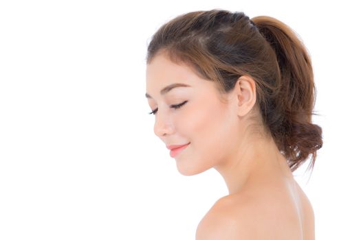 Beautiful girl with makeup, woman and skin care cosmetic concept / attractive beauty asian girl on face isolated on white background.